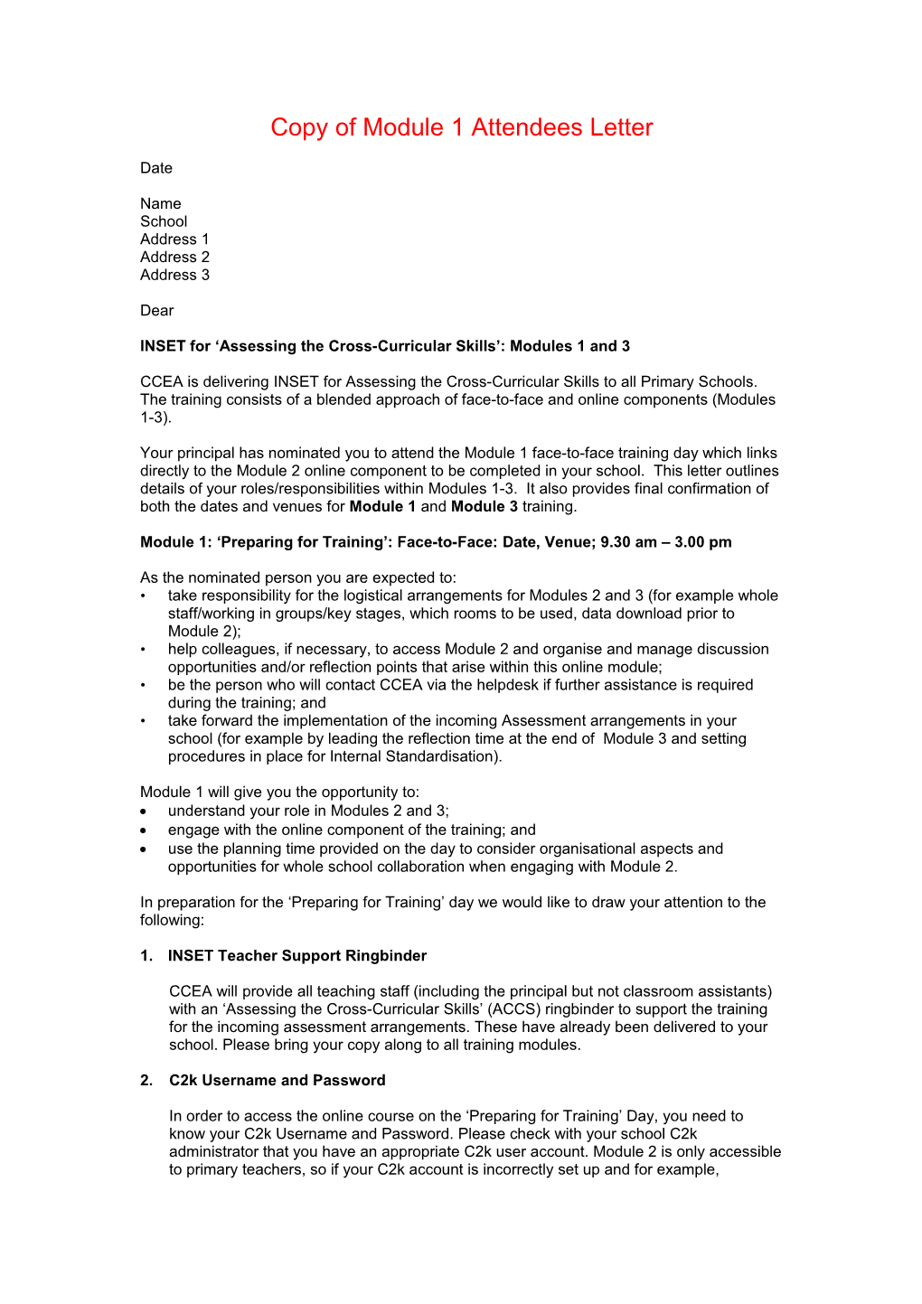 INSET for Assessing the Cross-Curricular Skills : Modules 1 and 3