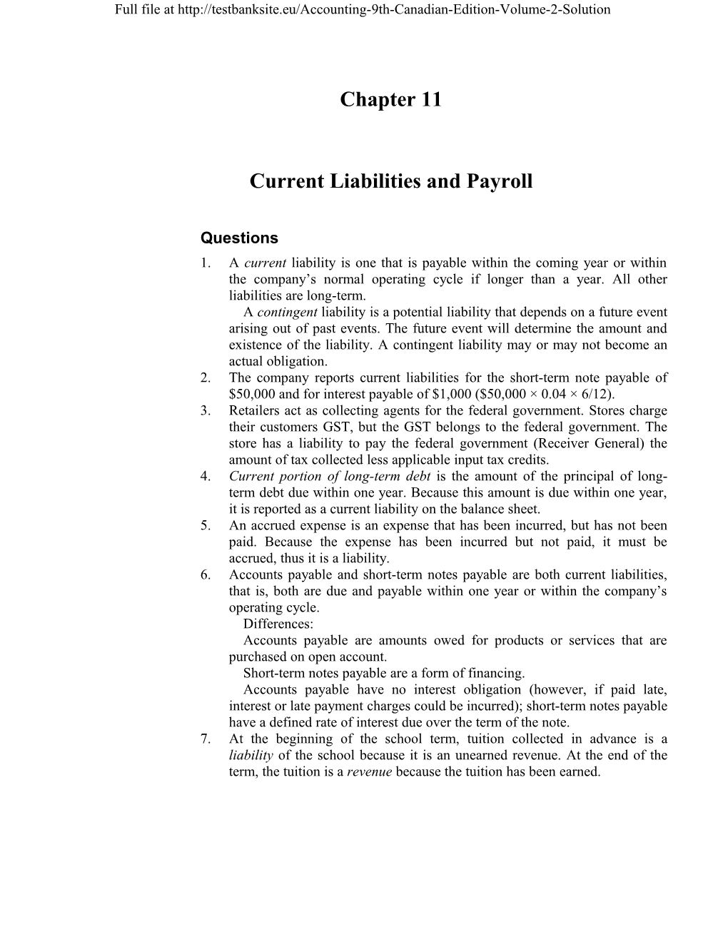 Current Liabilities and Payroll