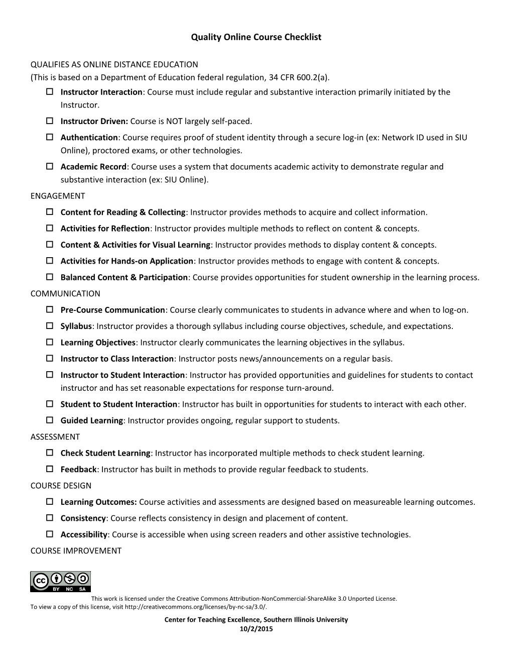 Qualityonline Course Checklist