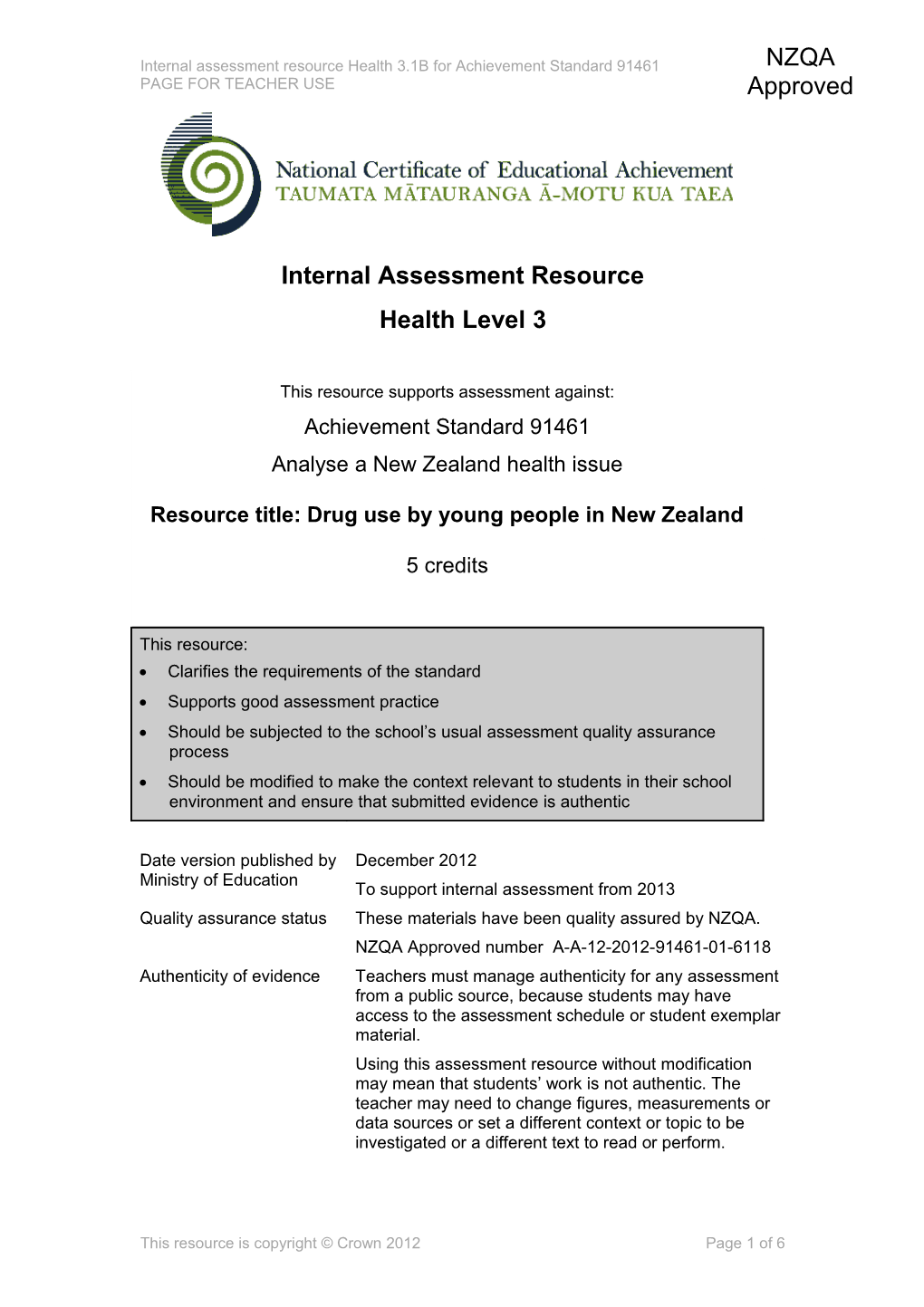 Level 3 Health Draft Internal Assessment Resource