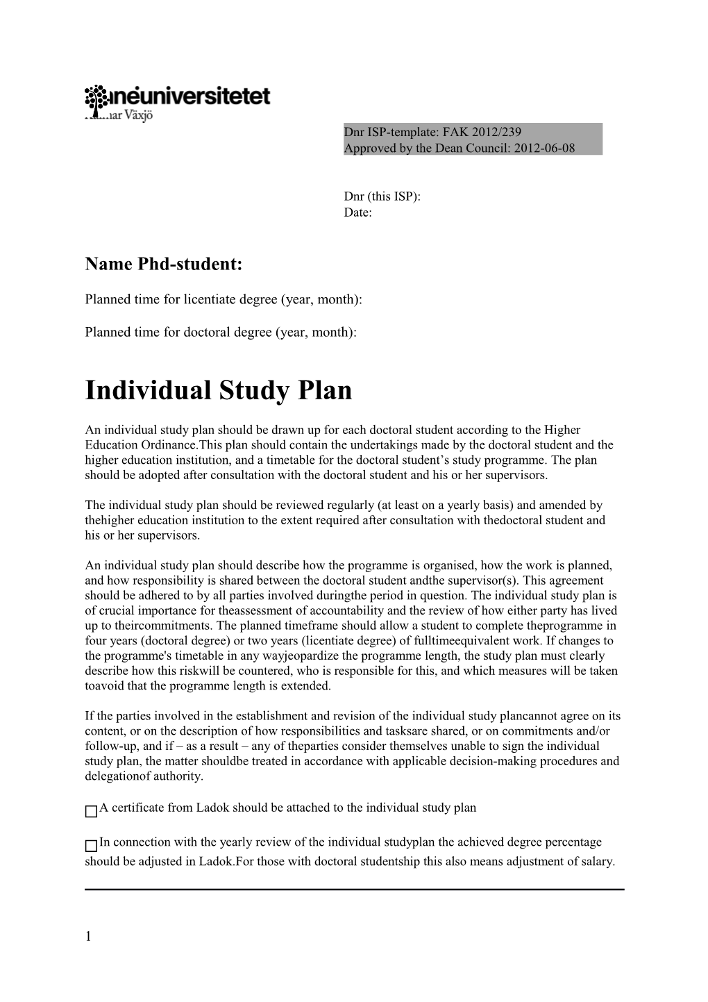 Planned Time for Licentiate Degree (Year, Month)