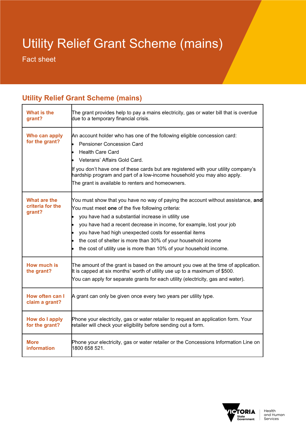 Utility Relief Grant Scheme (Mains) Fact Sheet