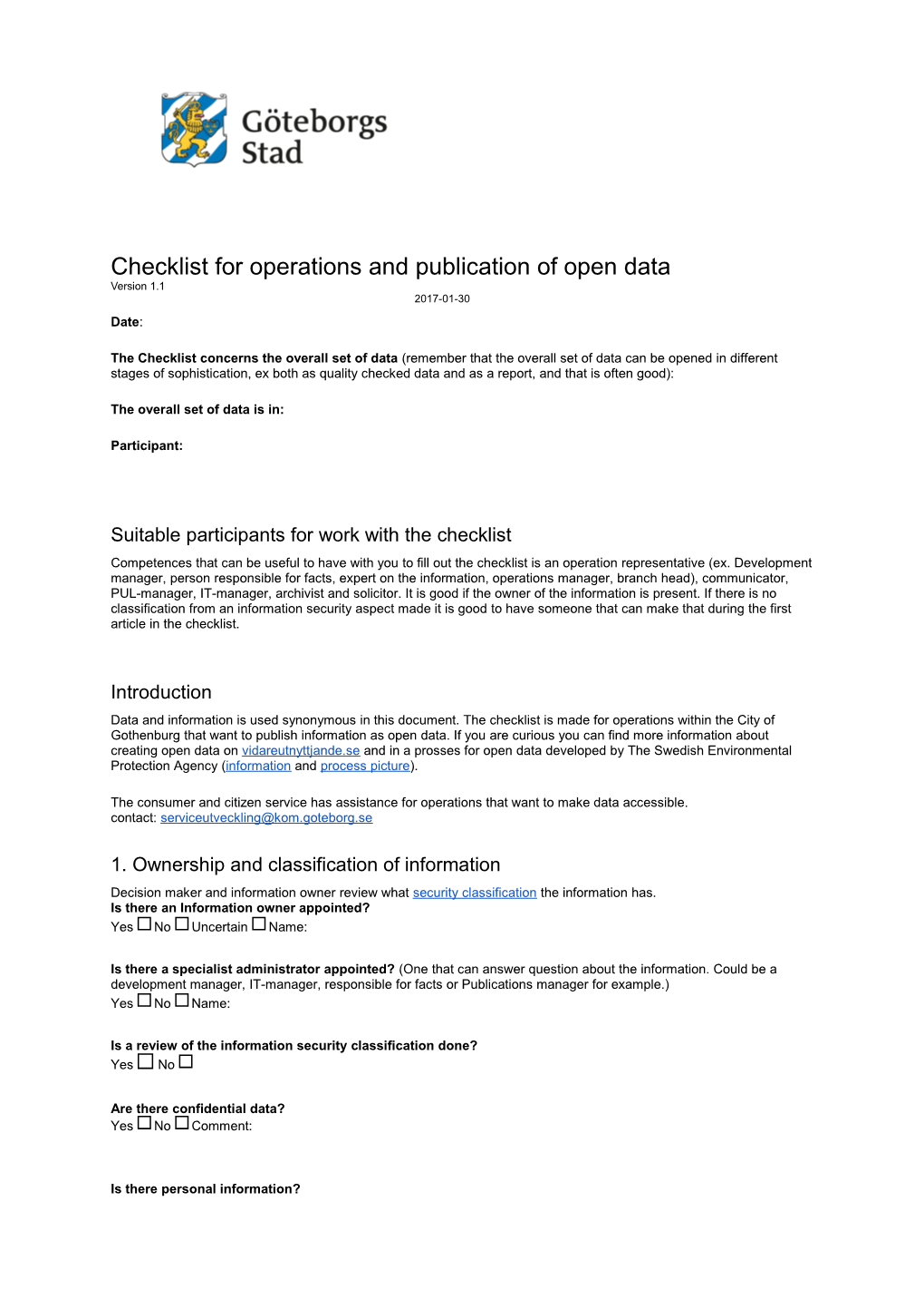 Checklist for Operations and Publication of Open Data