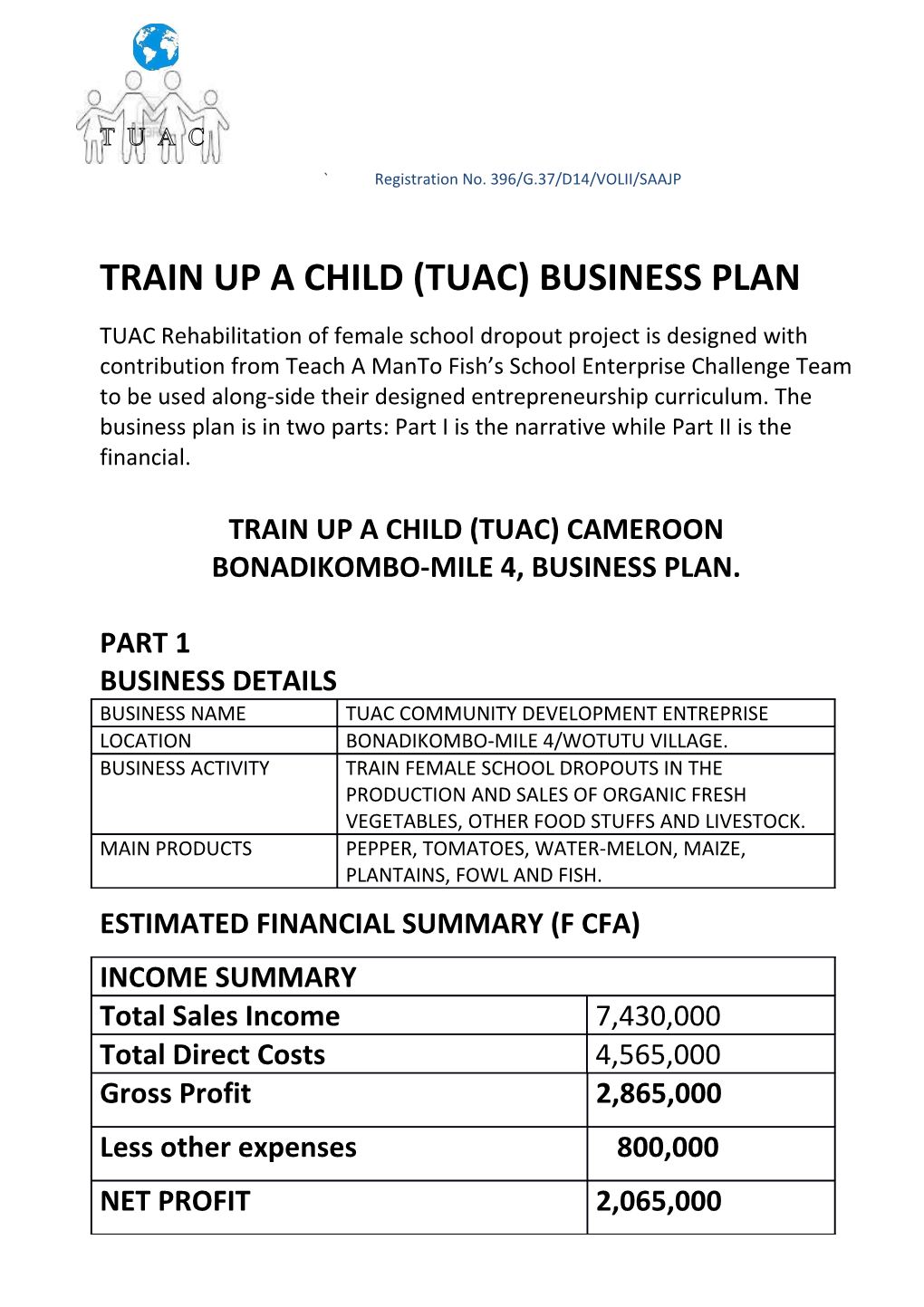 Train up a Child (Tuac) Business Plan