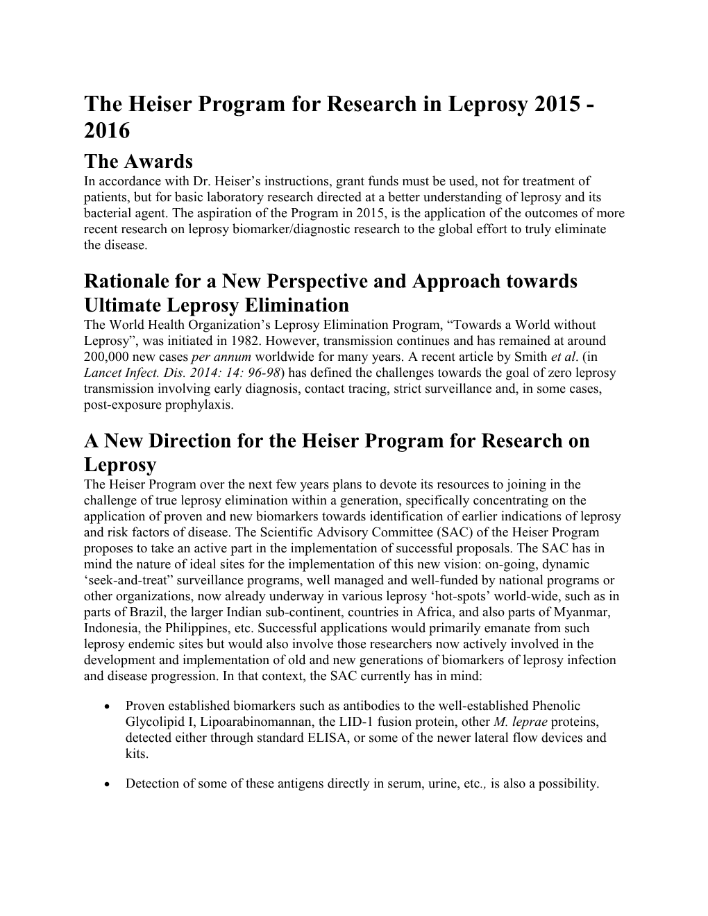 The Heiser Program for Research in Leprosy 2015- 2016