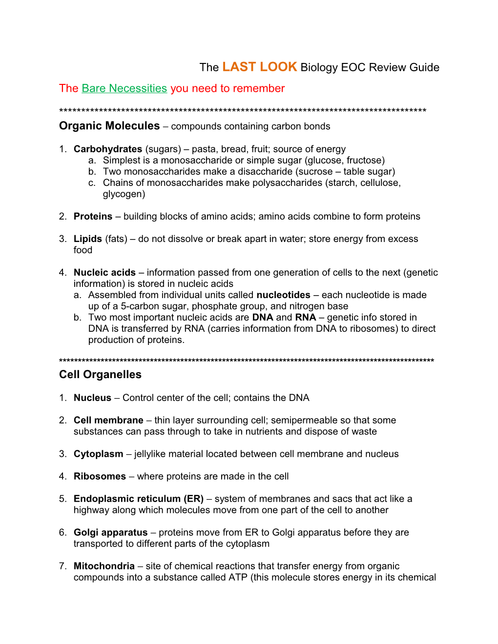 The LAST LOOK Biology EOC Review Guide