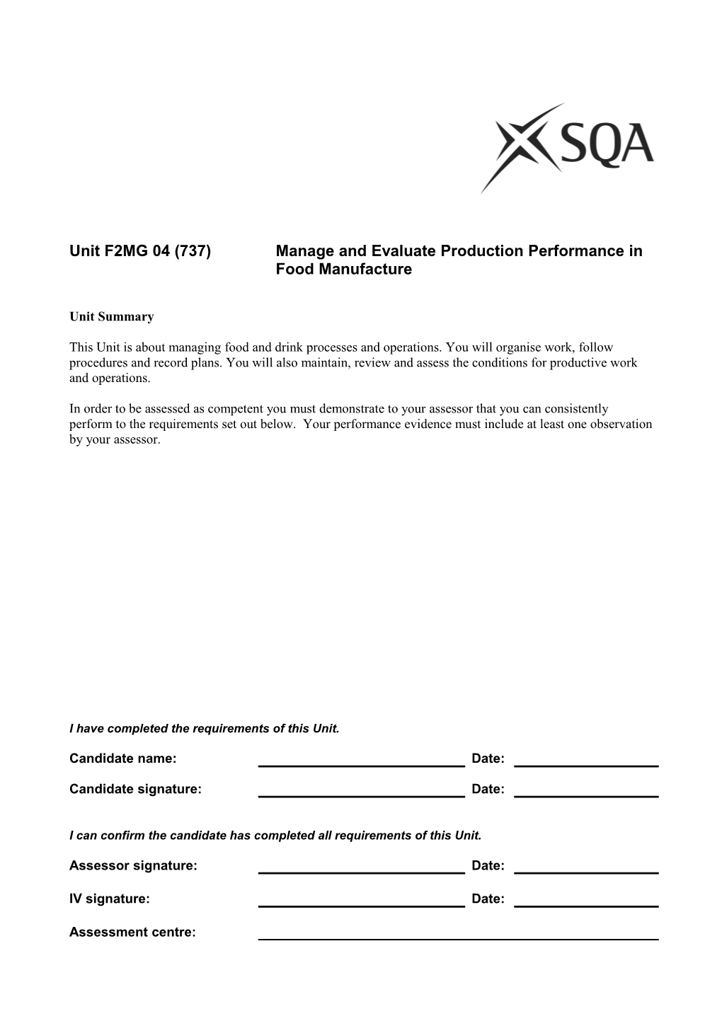 Unitf2mg 04(737)Manage and Evaluate Production Performance in Food Manufacture