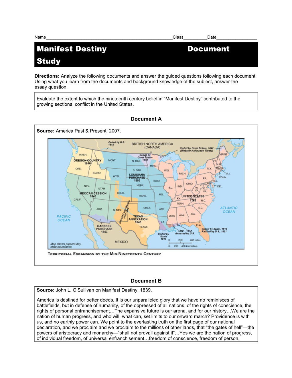 Manifest Destiny Document Study