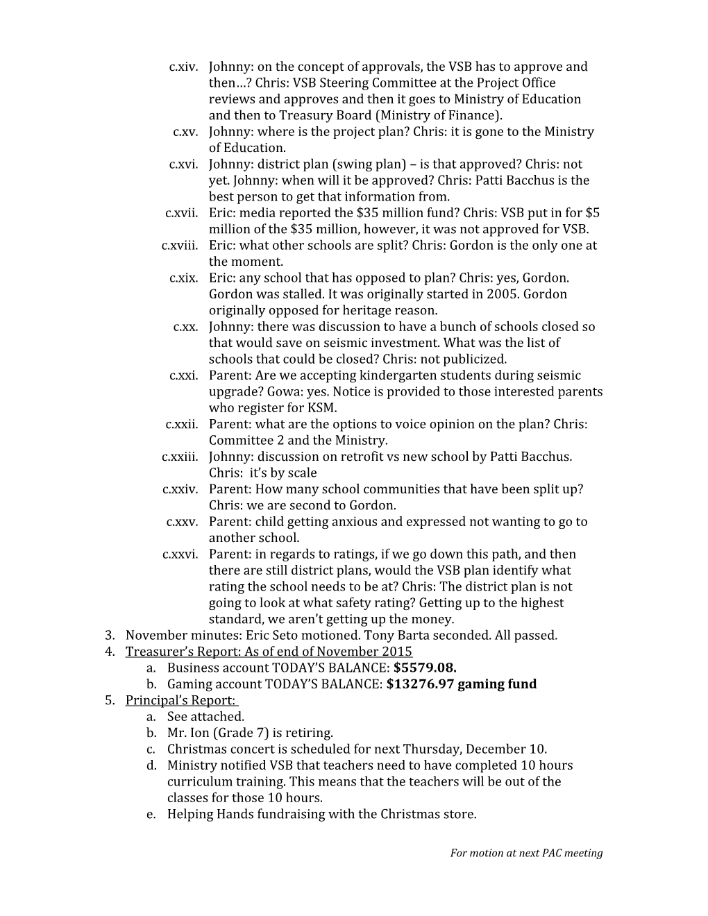 Kingsford-Smith PAC Meeting Minutes