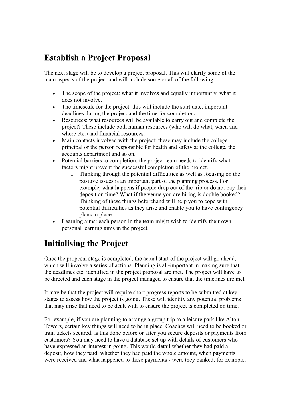 Establish a Project Proposal