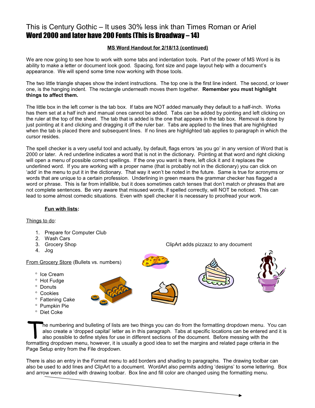 MS Word Handout for 1/19/04