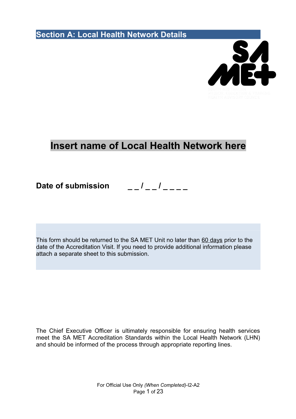 Section A: Local Health Network Details