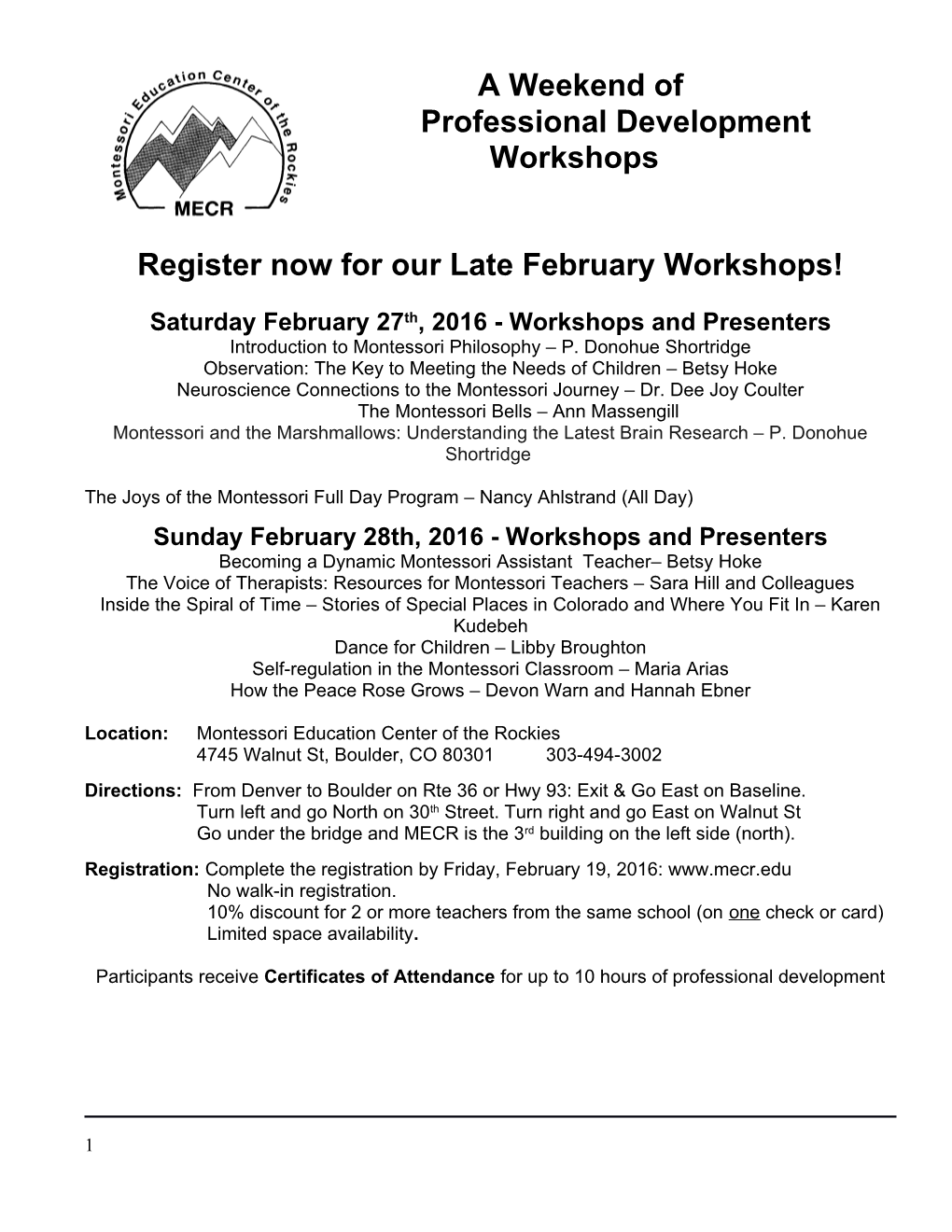 Register Now for Our Late February Workshops!