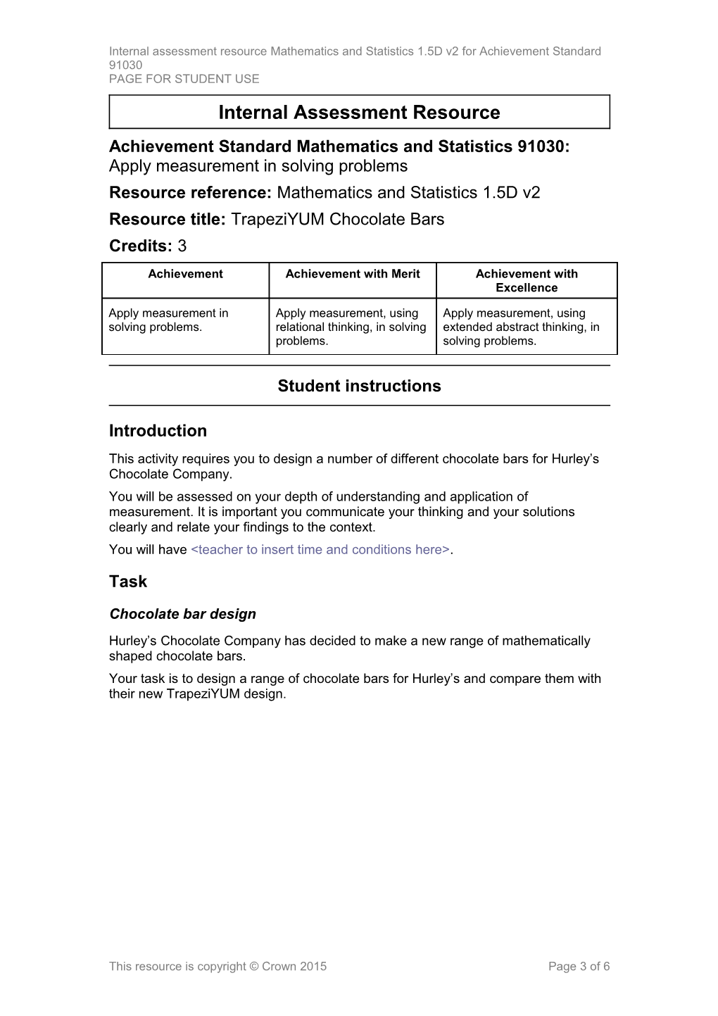 Mathematics and Statistics L1 Internal Assessment Resource