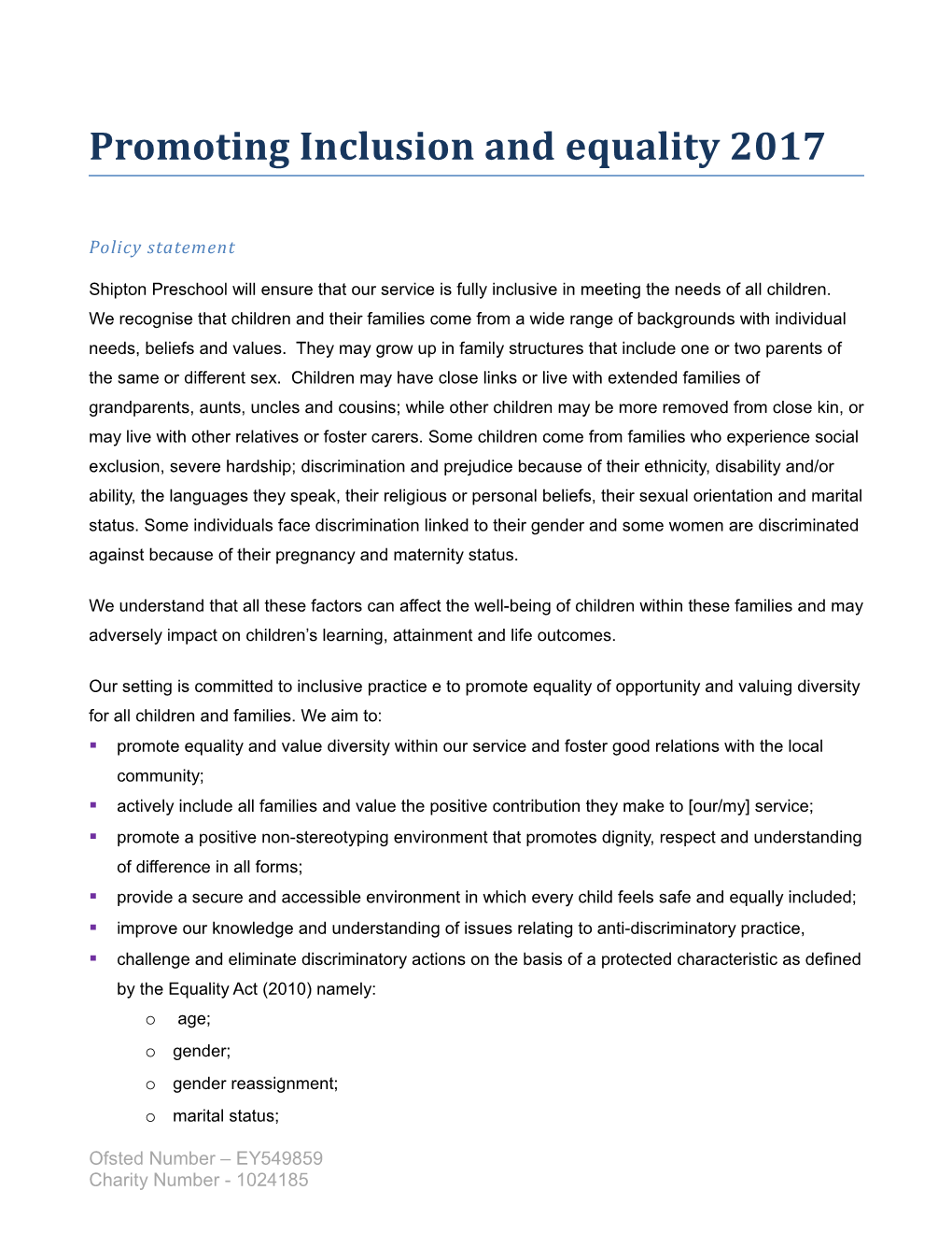 Promoting Inclusion and Equality 2017