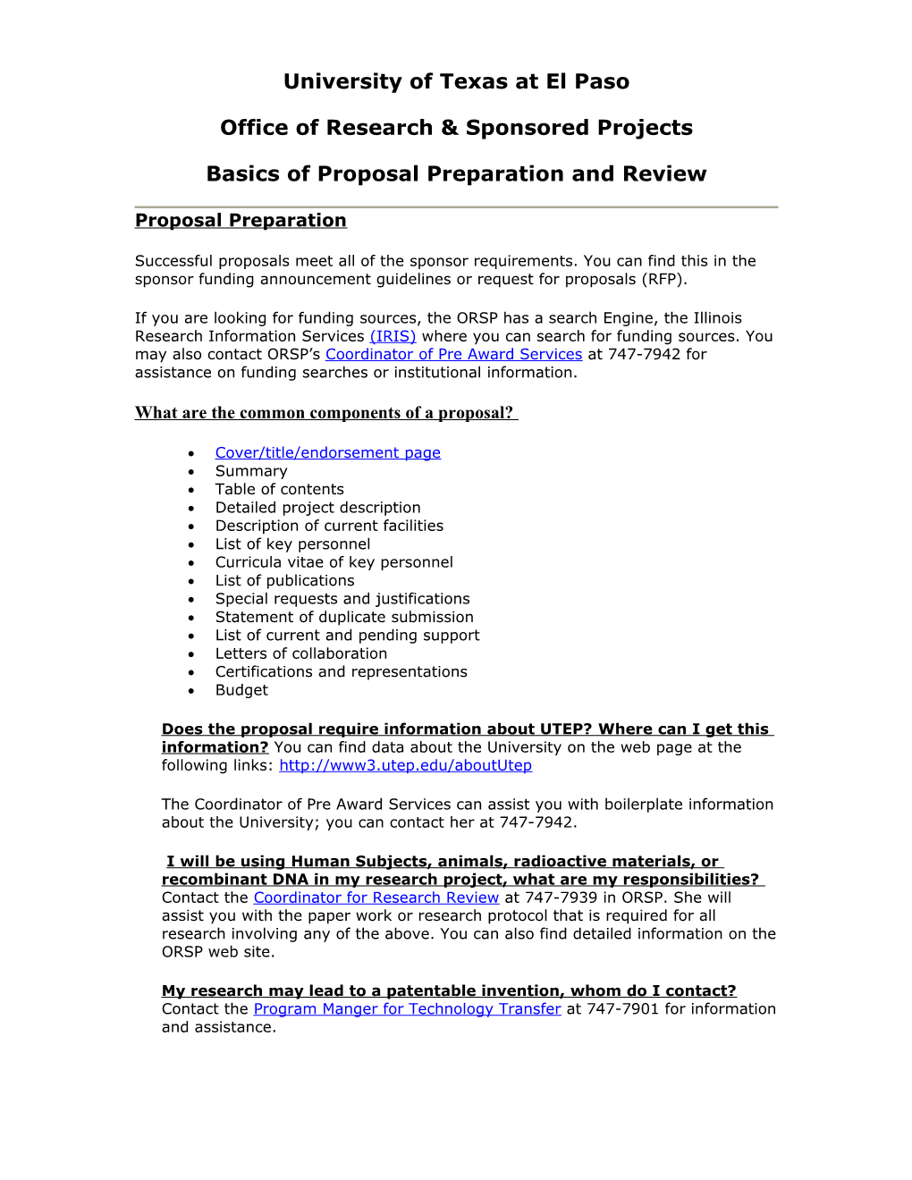Basics of Proposal Preparation and Review