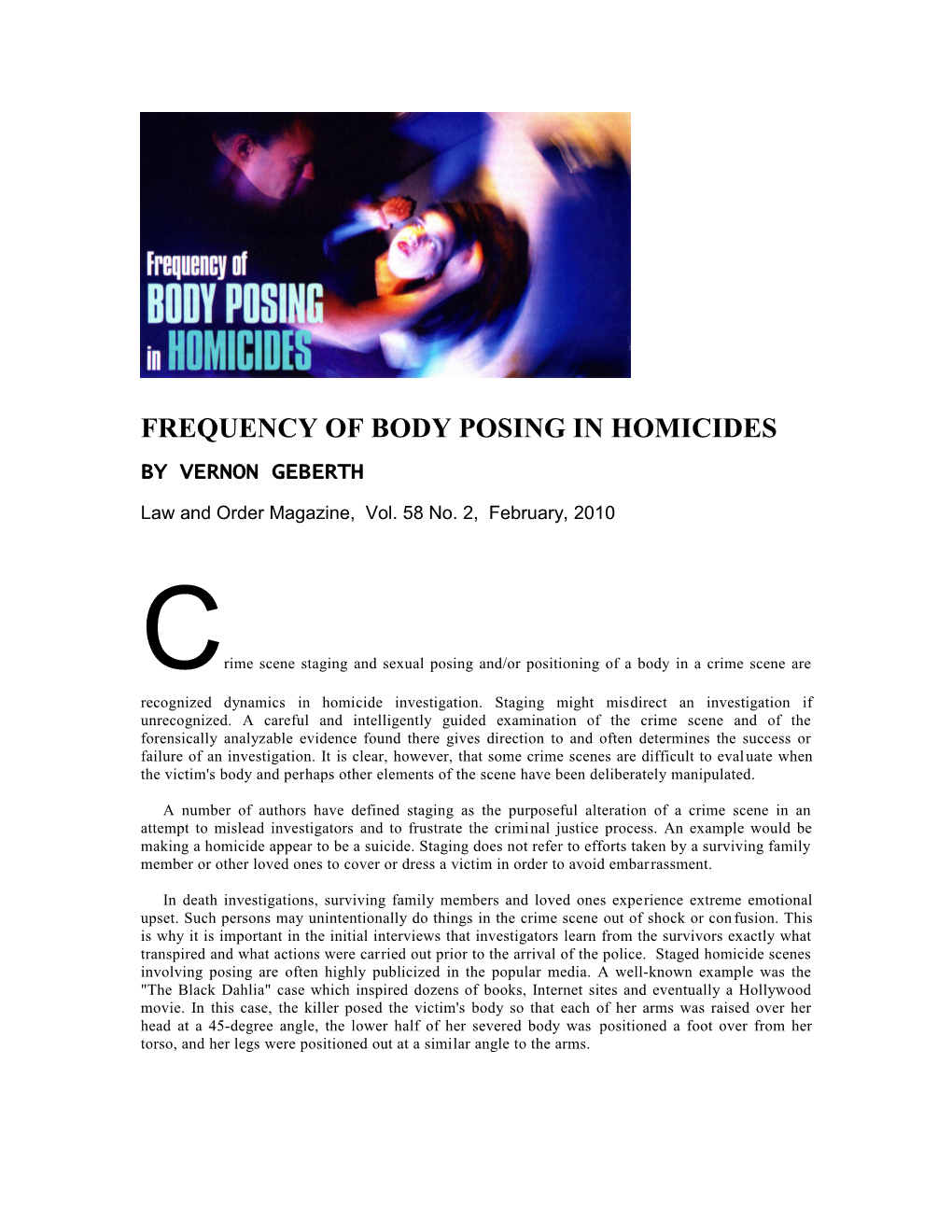 Frequency of Body Posing in Homicides