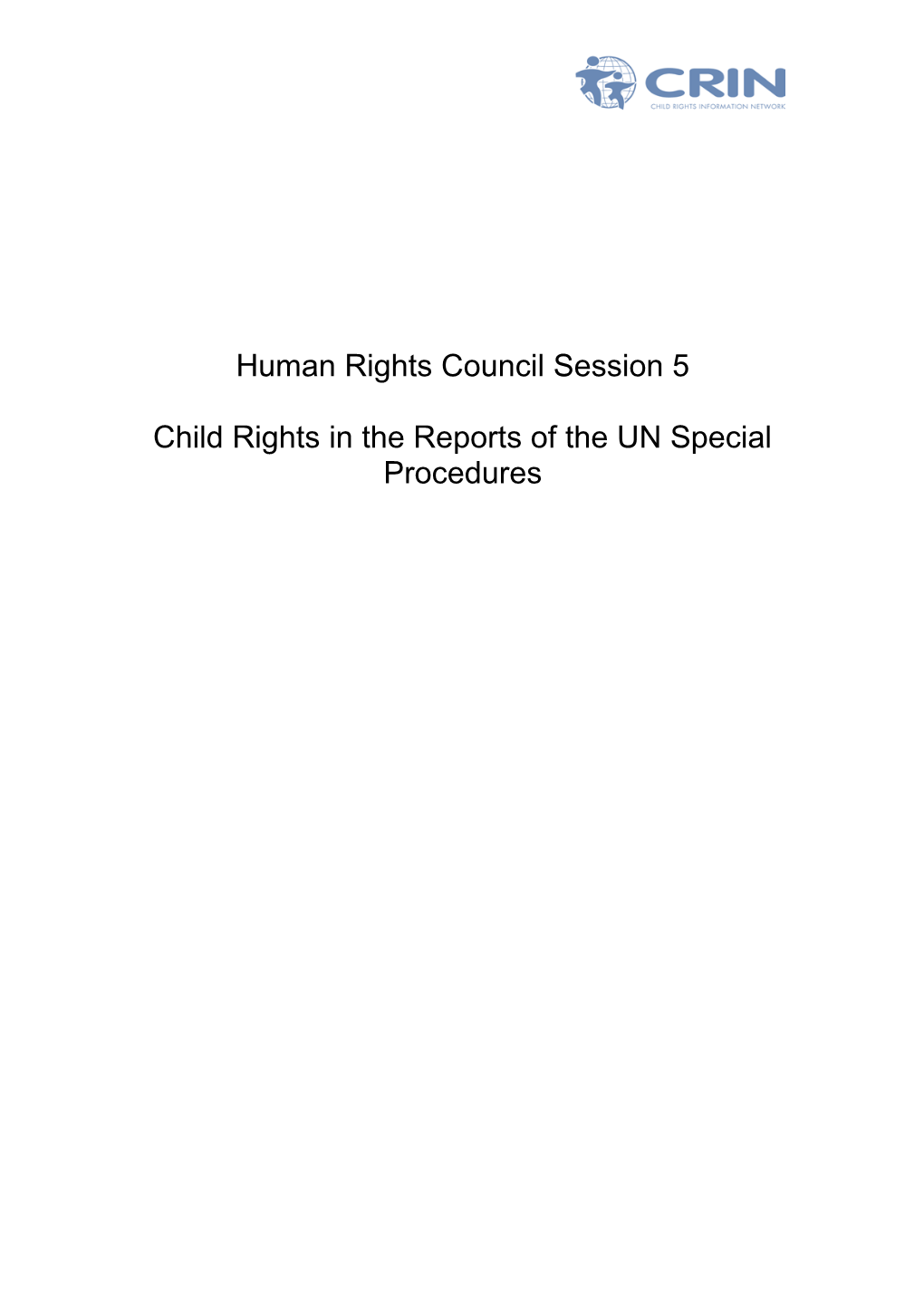Human Rights Council Session 5 Child Rights in the Reports of the UN Special Procedures