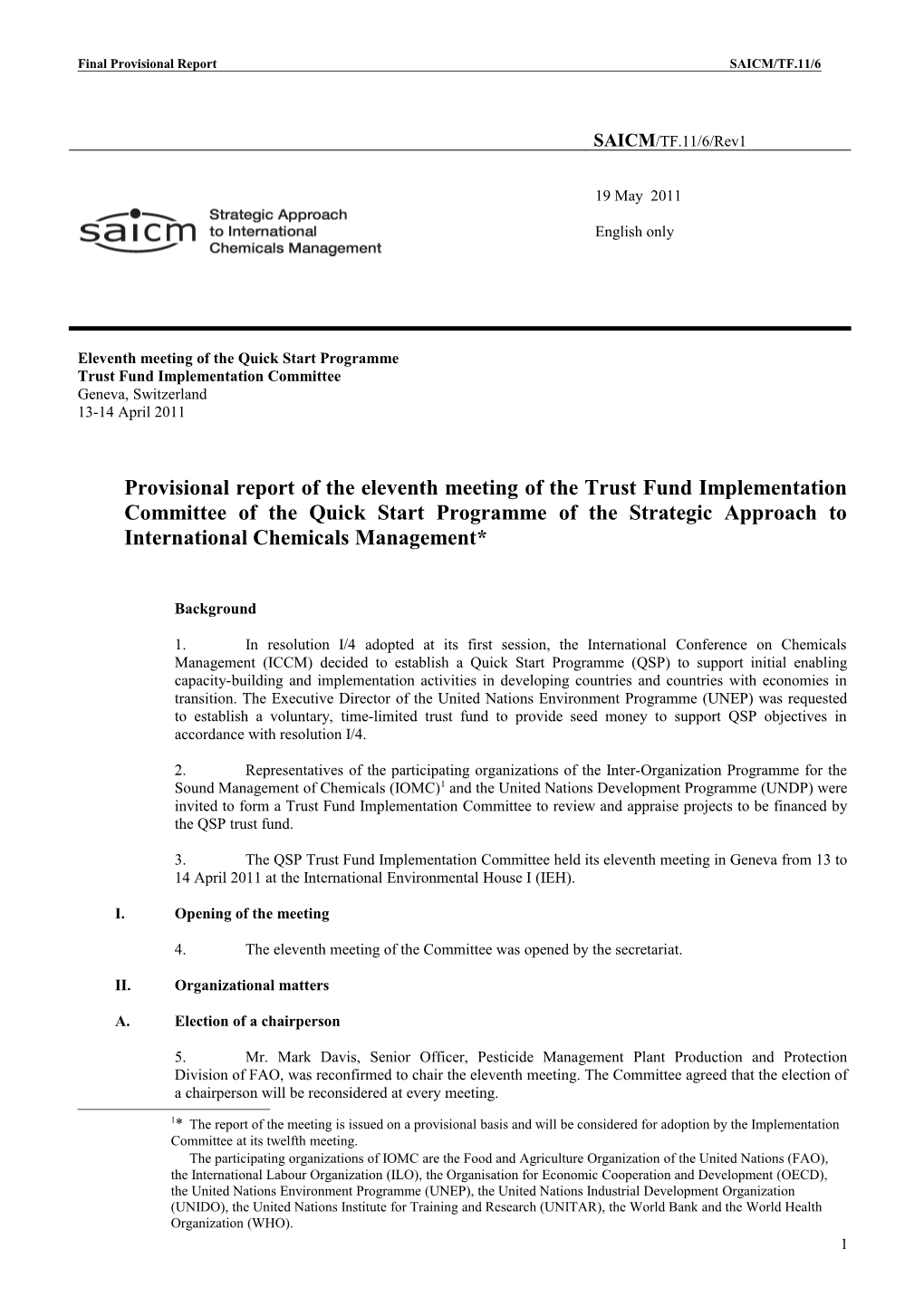 Final Provisional Report SAICM/TF.11/6