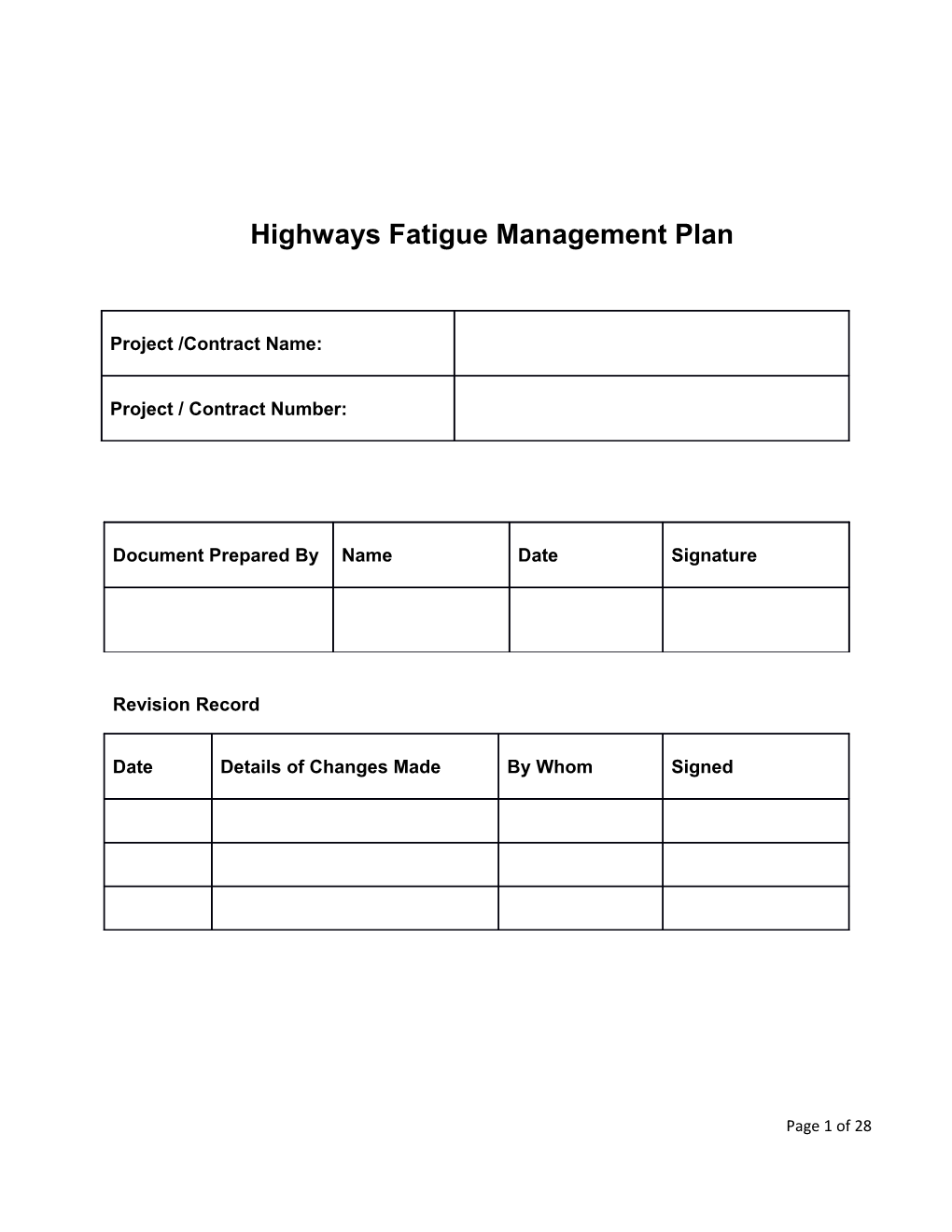 Highways Fatigue Management Plan