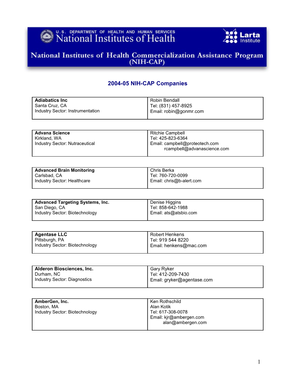 2004-05 NIH-CAP Companies - 11/2007