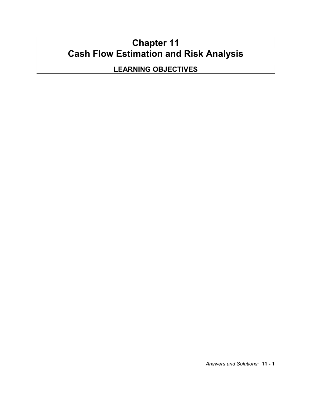 Cash Flow Estimation and Risk Analysis