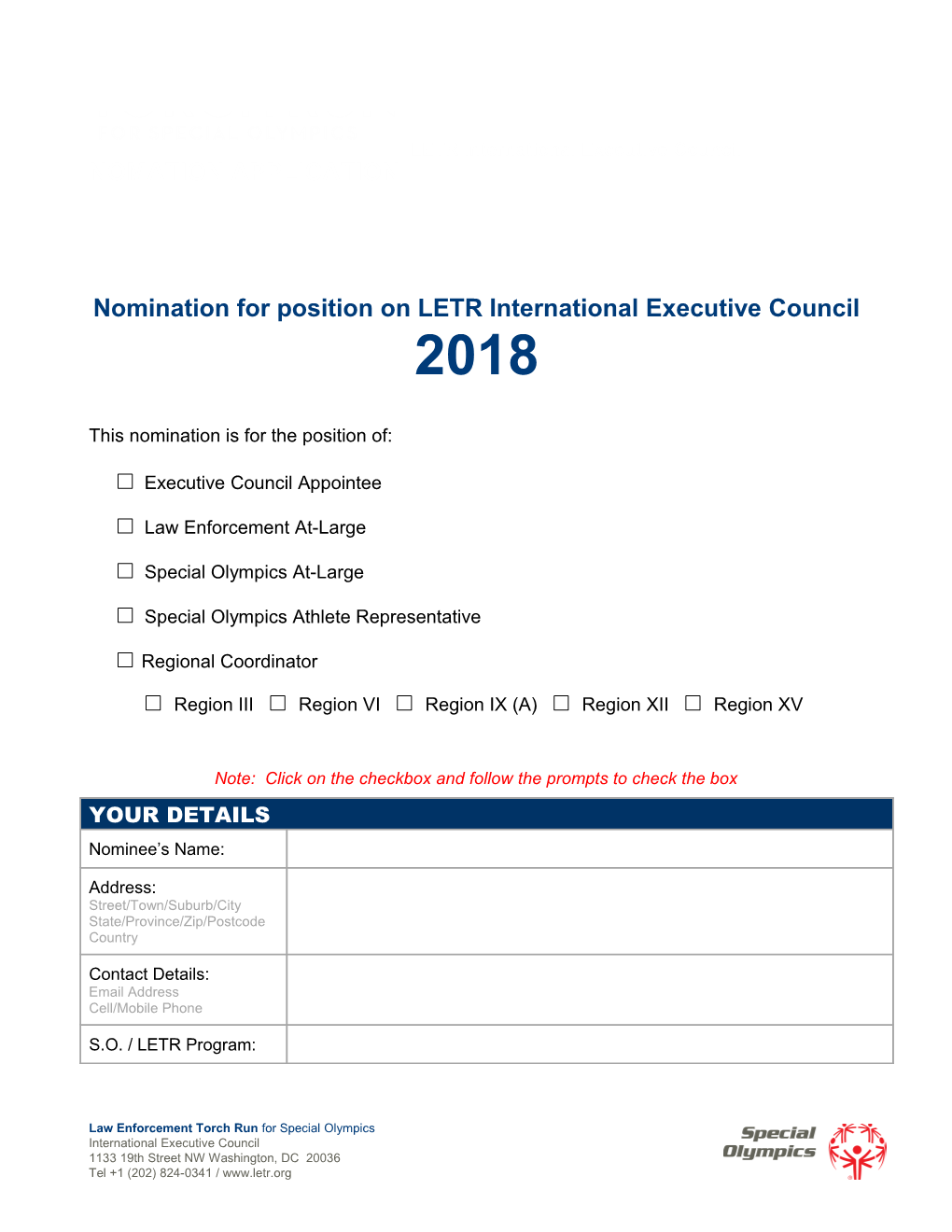 Nomination for Position on LETR International Executive Council