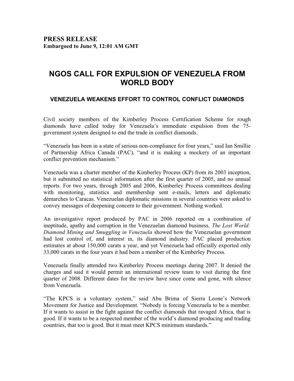 Ngos Call for Expulsion of Venezuela from World Body