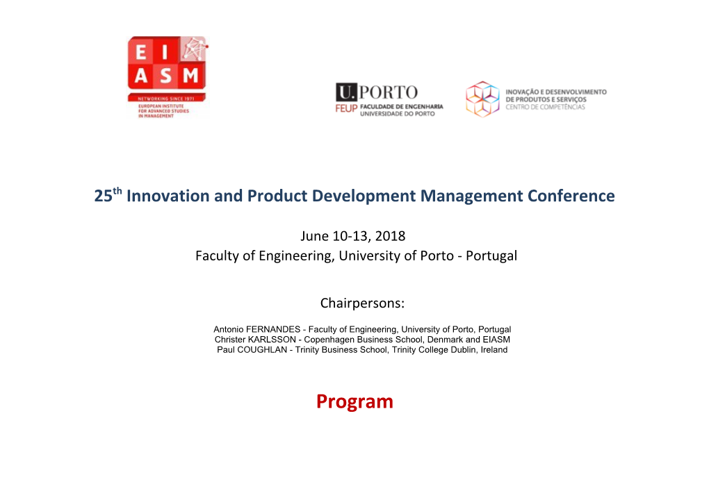 25Th Innovation and Product Development Management Conference
