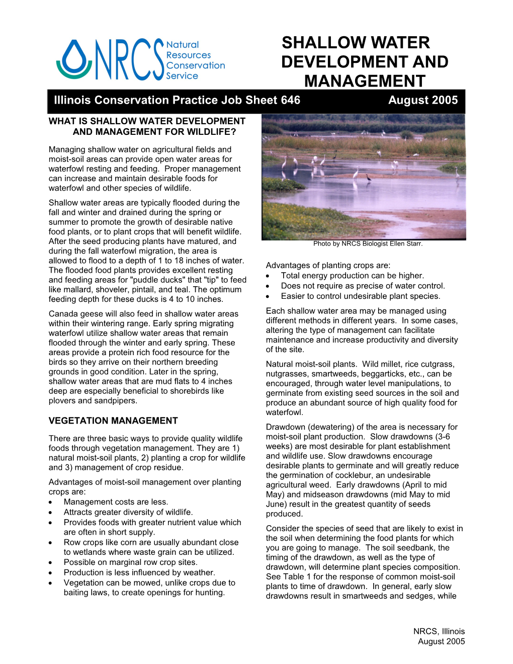 What Is Shallow Water DEVELOPMENT and Management for WILDLIFE?
