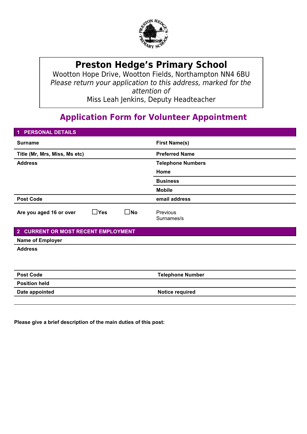 Application Form for Volunteer Appointment