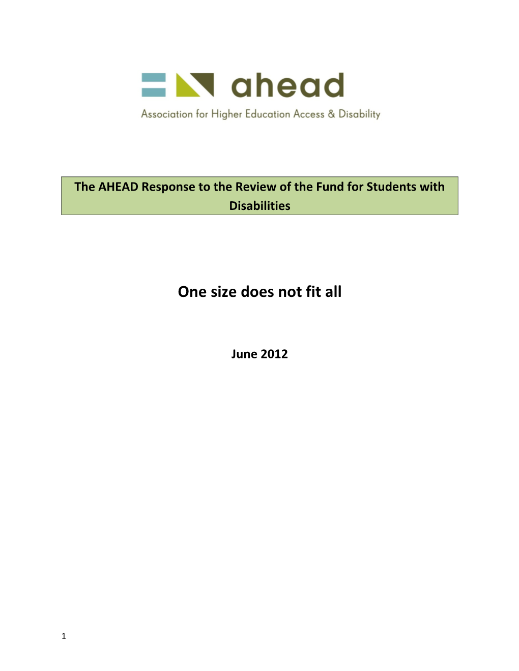 The AHEAD Response to the Review of the Fund for Students with Disabilities