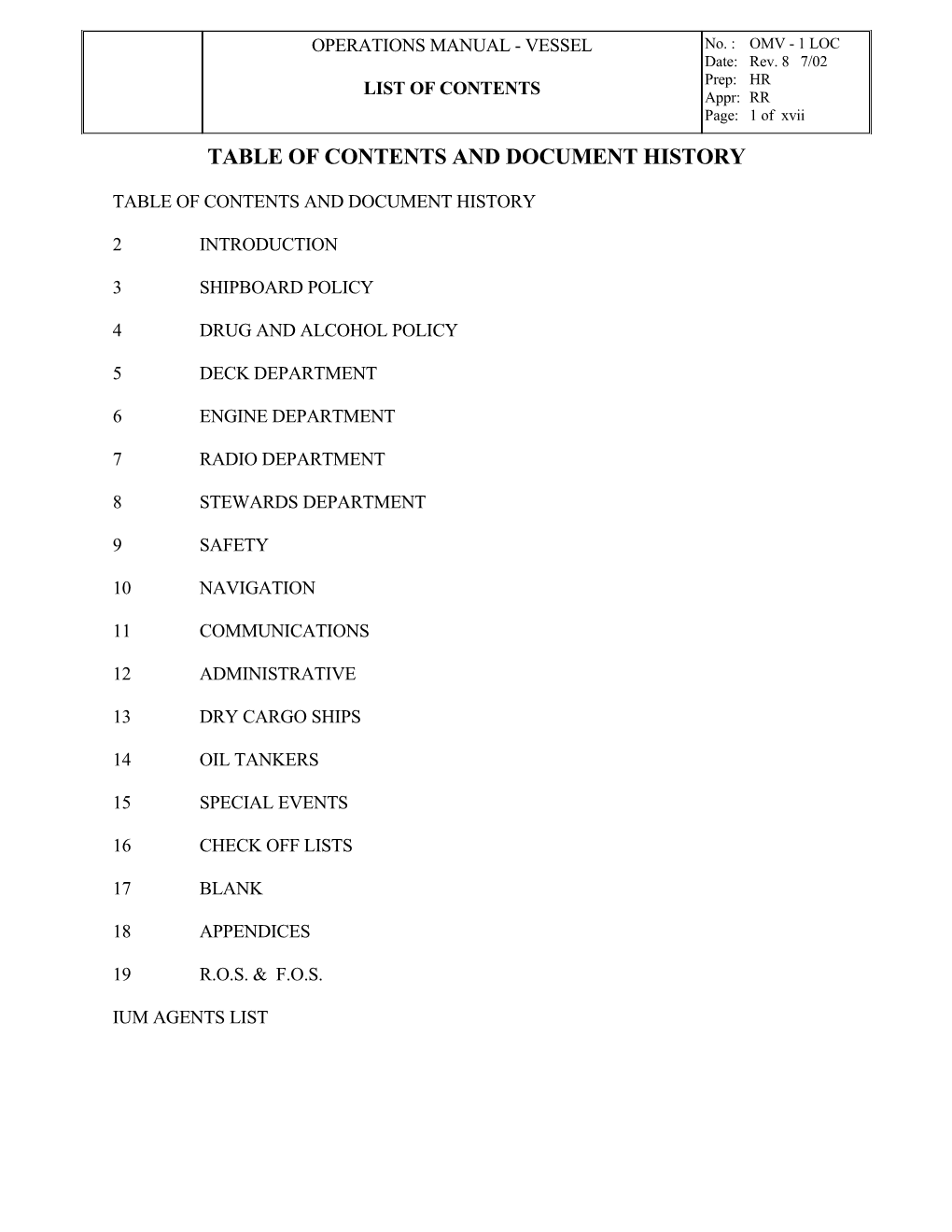 Table of Contents and Document History