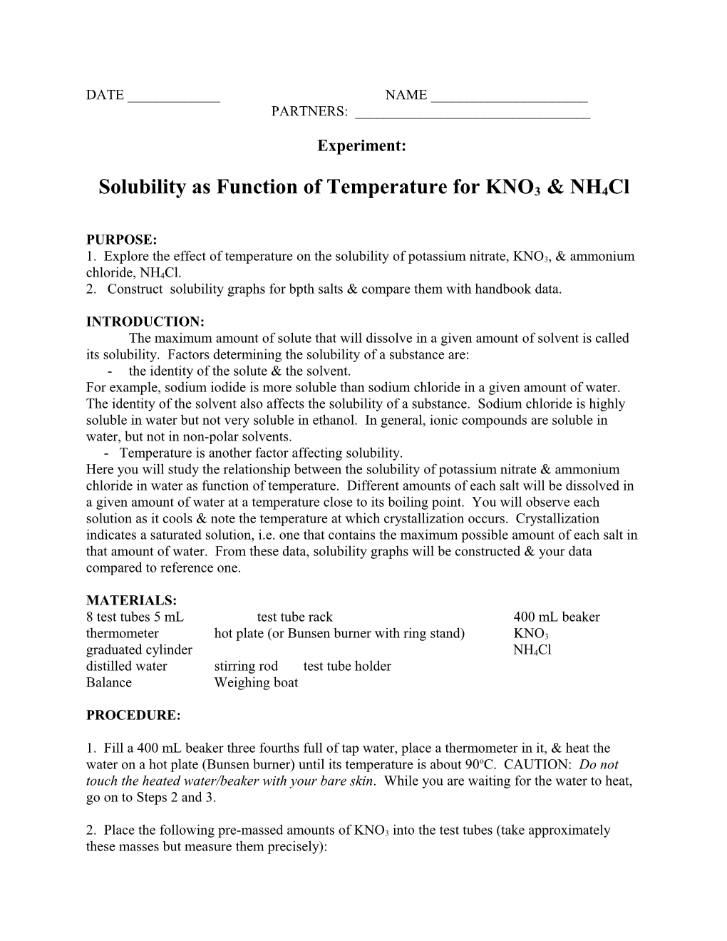 Solubility Lab Handout