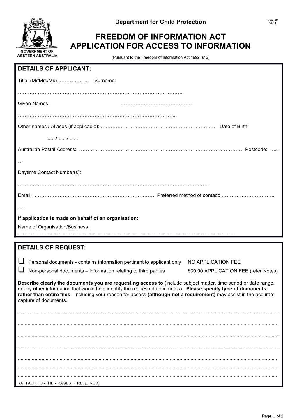 Form034 Freedom of Information Act - Application for Access to Information