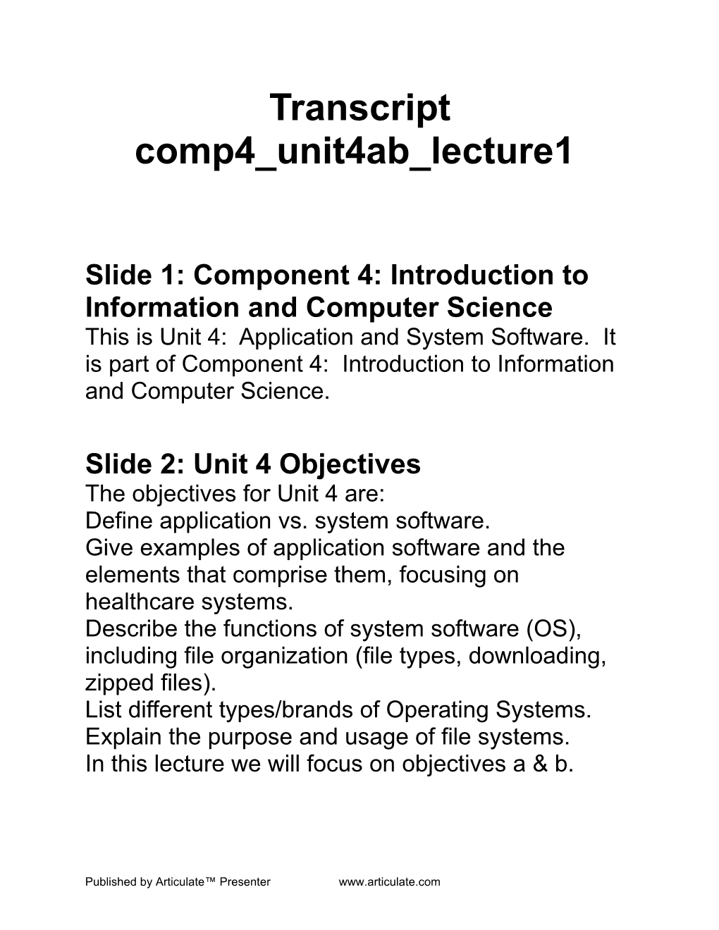 Slide 1: Component 4: Introduction to Information and Computer Science
