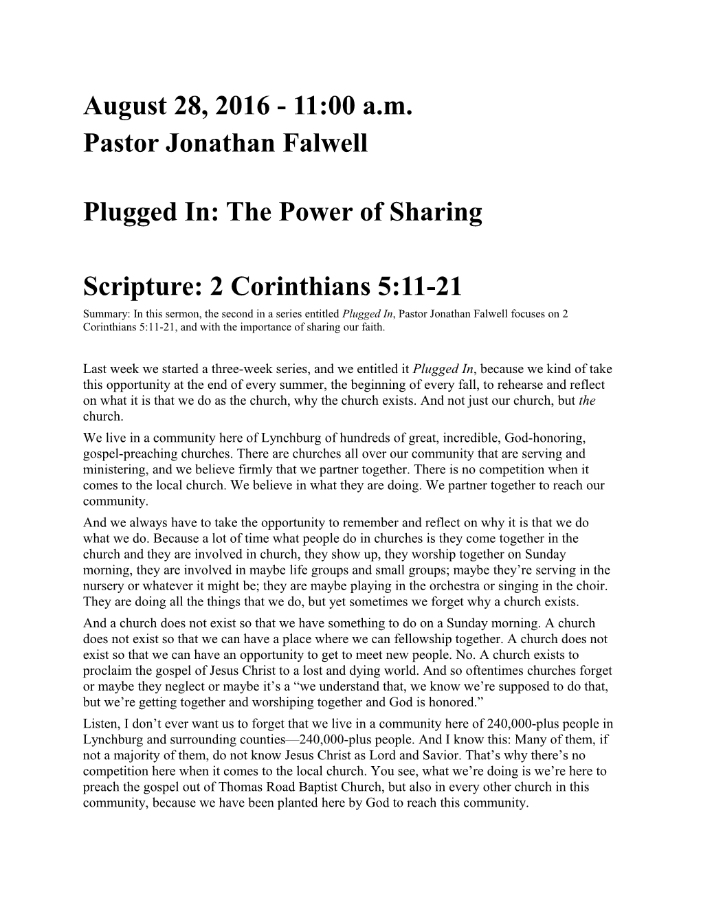 Plugged In: the Power of Sharing