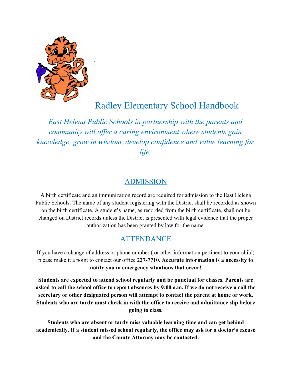 Radley Elementary School Handbook