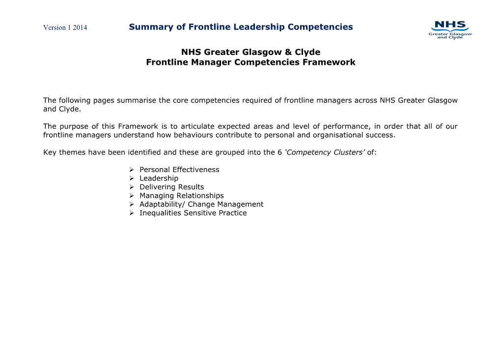 Frontline Manager Competency Framework