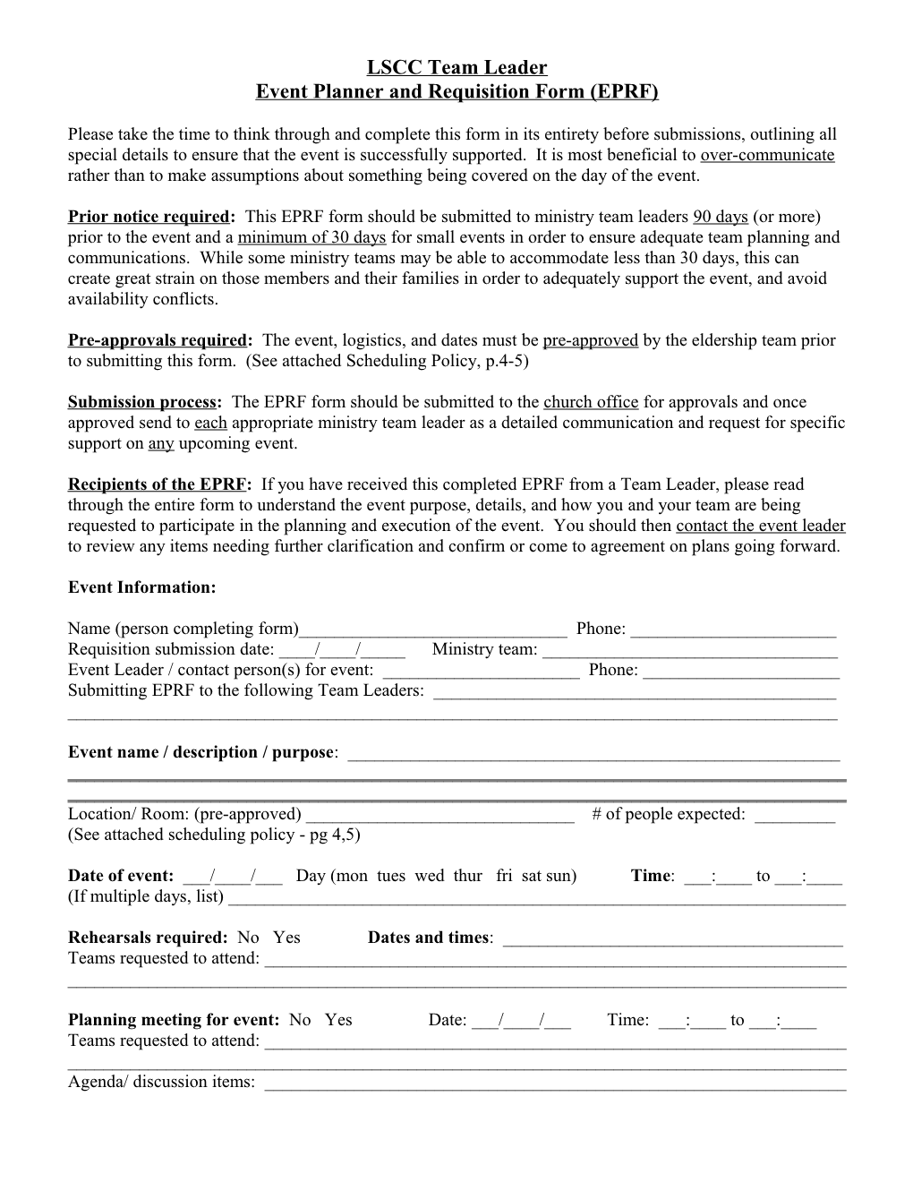 Event Requisition Form (Draft 3/10/09)