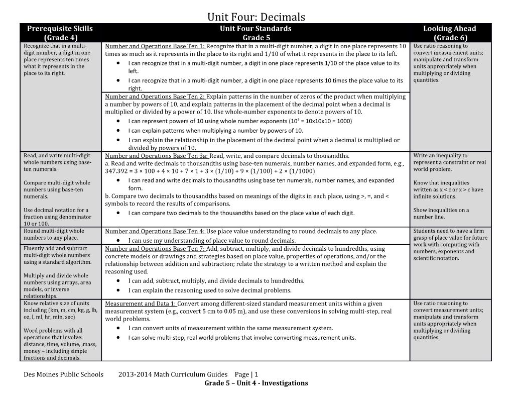 Unit Four: Decimals