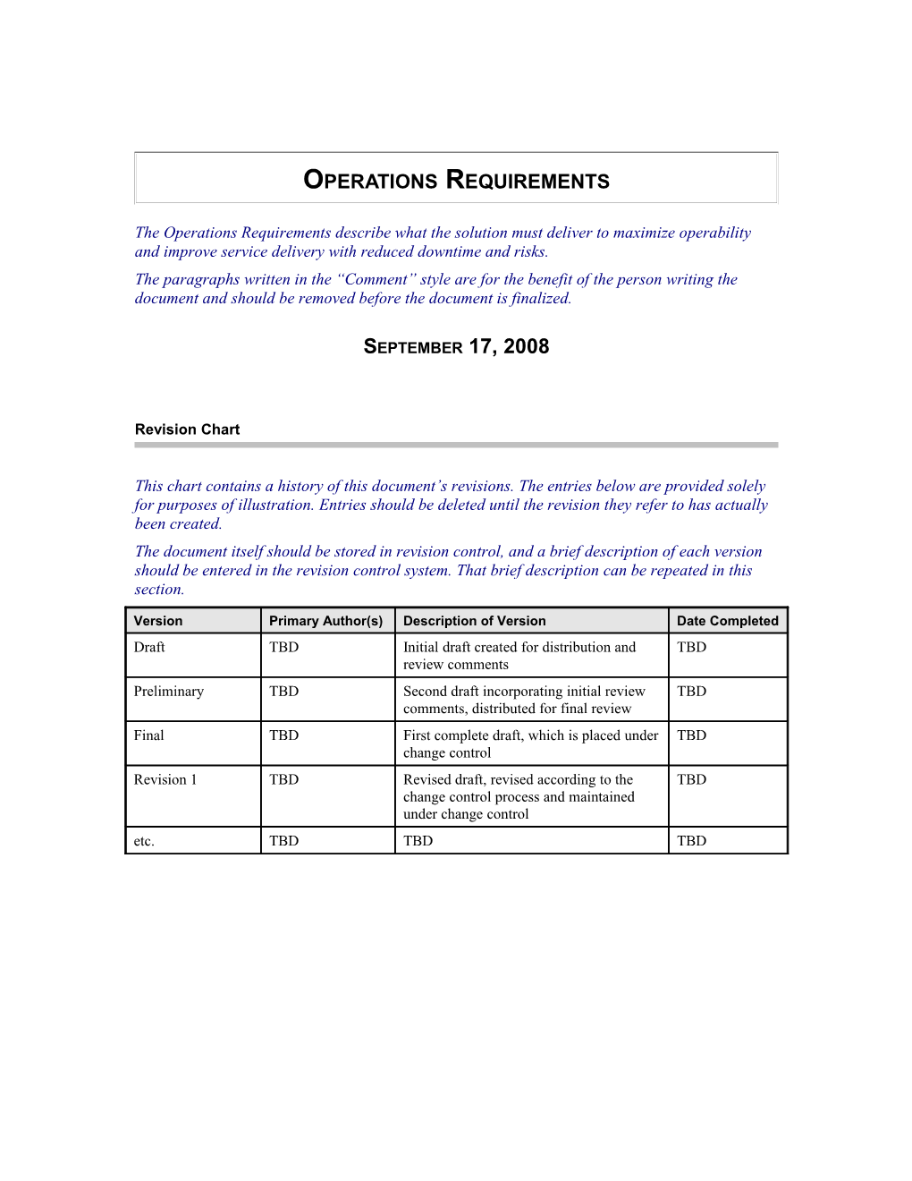 Operations Requirements