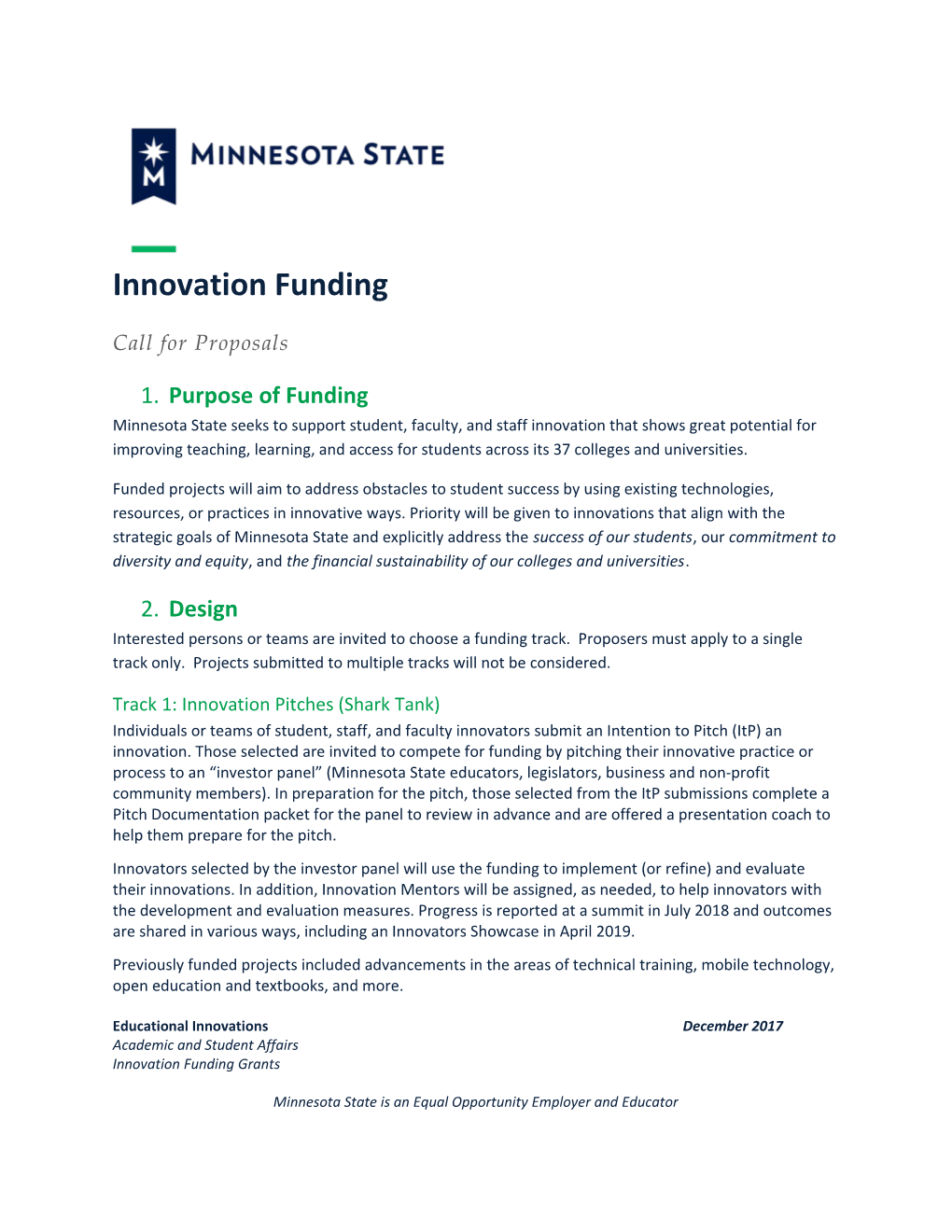 Innovation Funding Call for Proposals