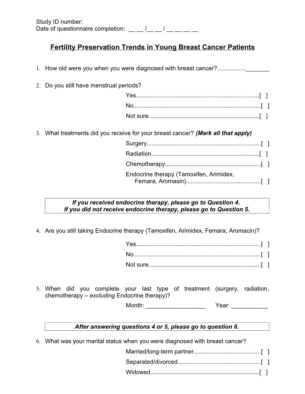 Fertility Preservation Trends in Young Breast Cancer and BRCA Positive Patients: Instrument A