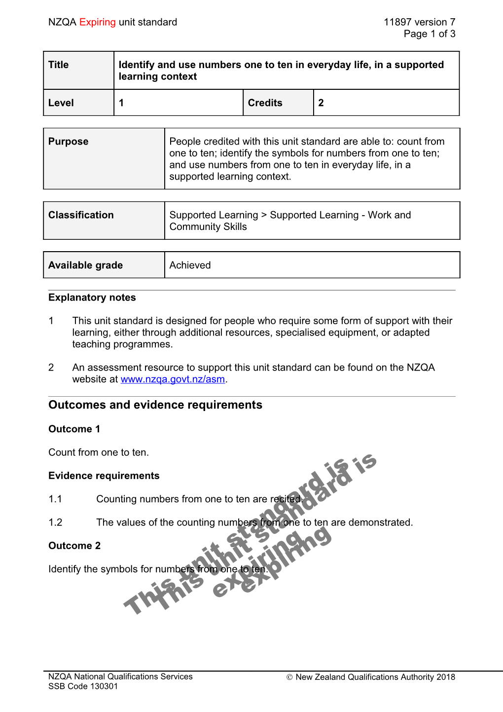 11897 Identify and Use Numbers One to Ten in Everyday Life, in a Supported Learning Context