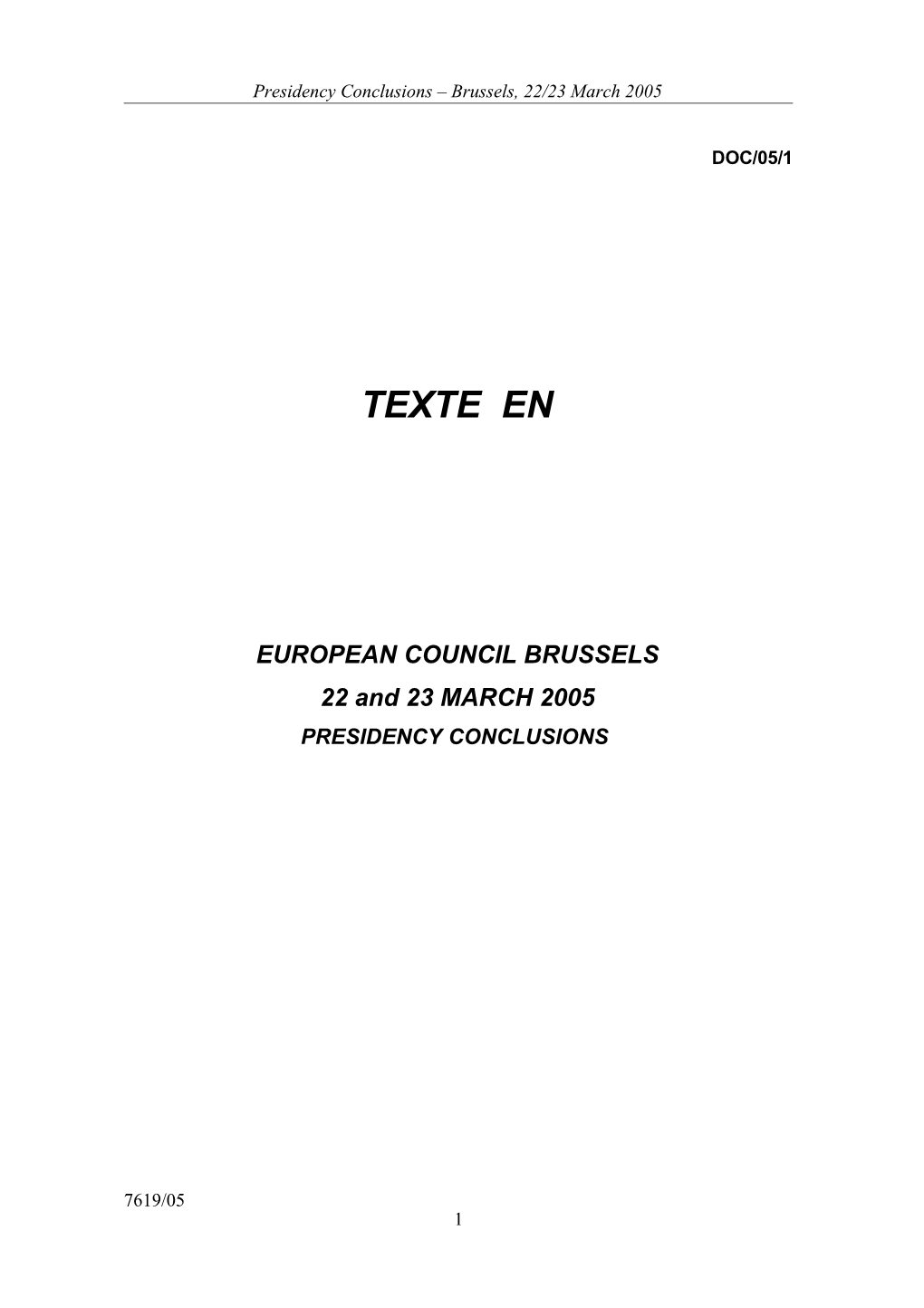 Presidency Conclusions Brussels, 22/23 March 2005