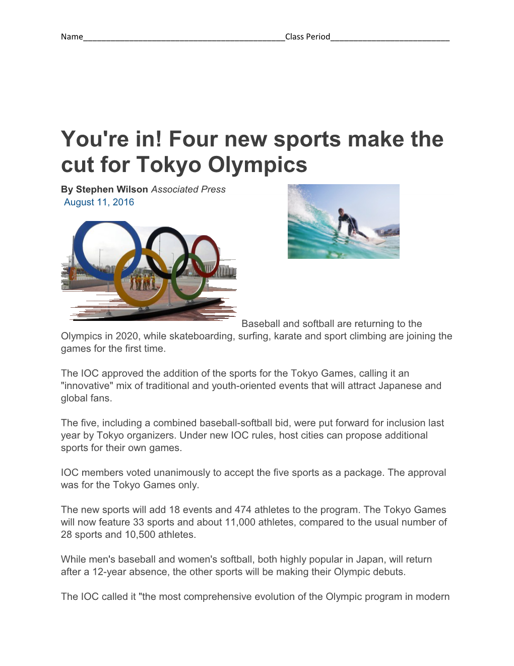 You're In! Four New Sports Make the Cut for Tokyo Olympics