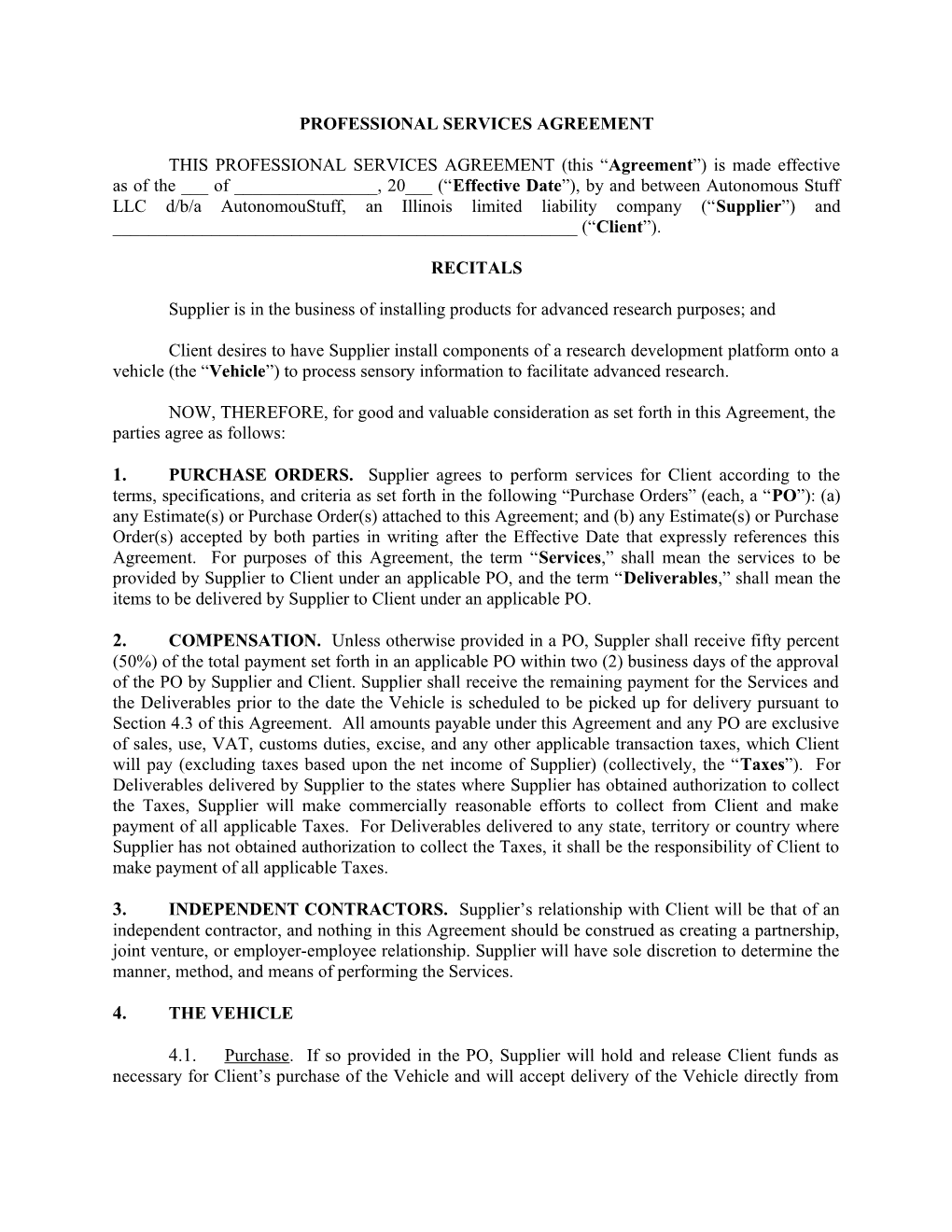 Model Professional Services Agreement (Rev. 1.9.18) (00179588-7)