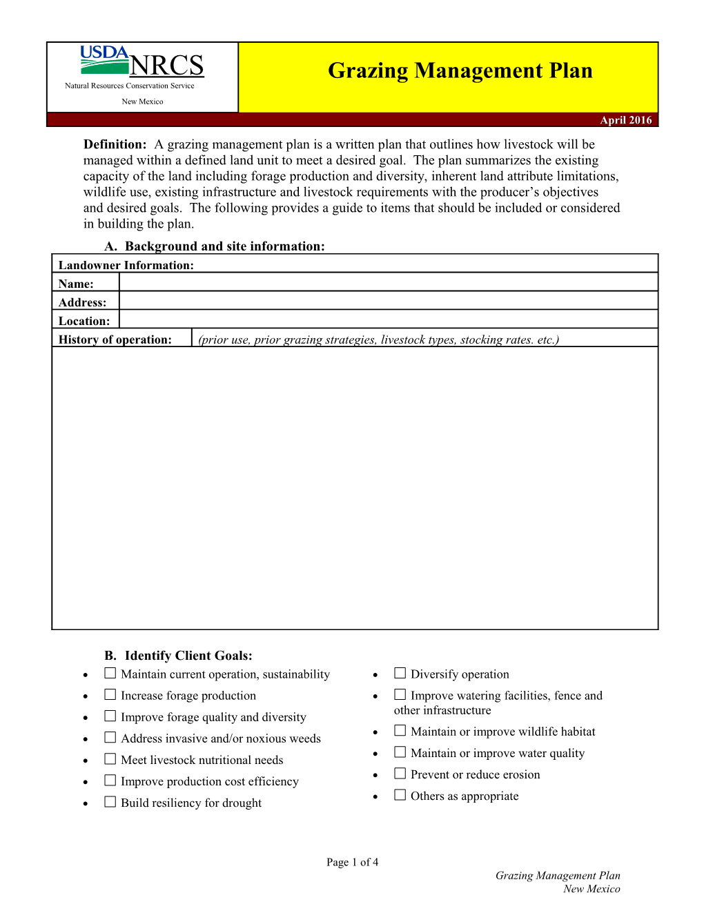 Grazing Management Plan