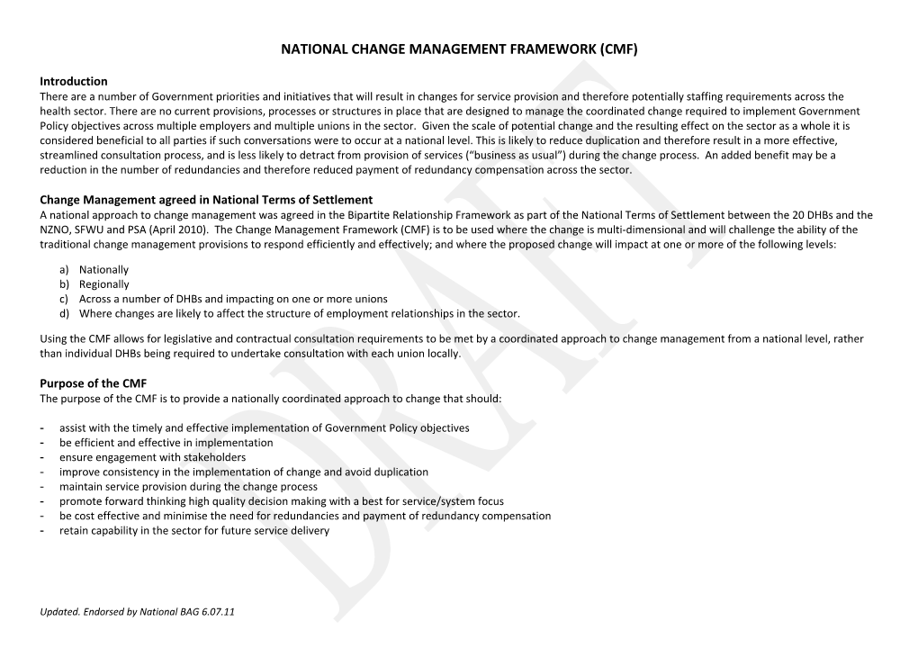 Protocol for National Change Management